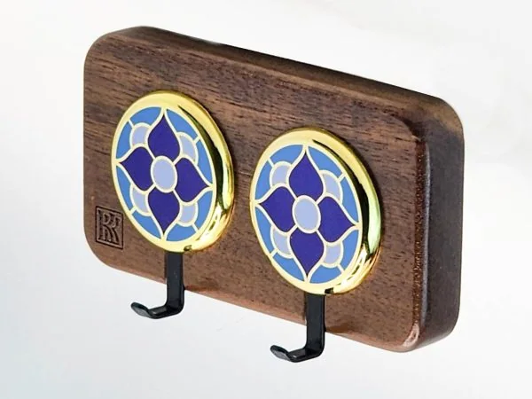 Vintage Flower Accent Blue – Acacia 2‑Hook Entryway Wall Hook | KK HOOK