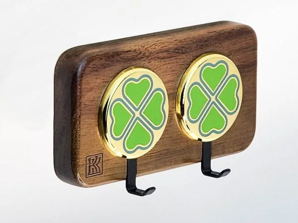 Clover Accent Green – Acacia 2‑Hook Wooden Wall Hook | KK HOOK