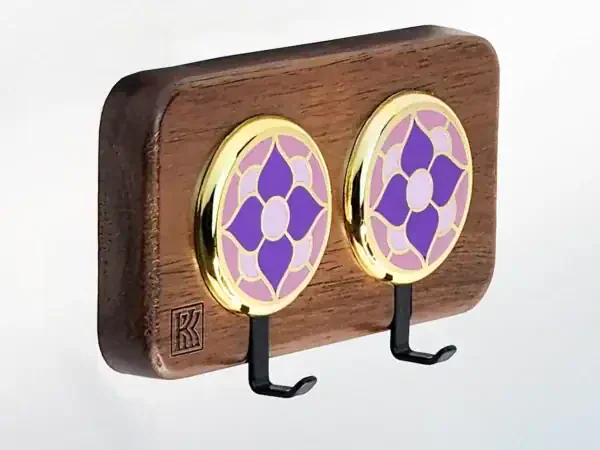 Vintage Flower Accent Purple – Acacia 2‑Hook Modern Wall Hanger | KK HOOK