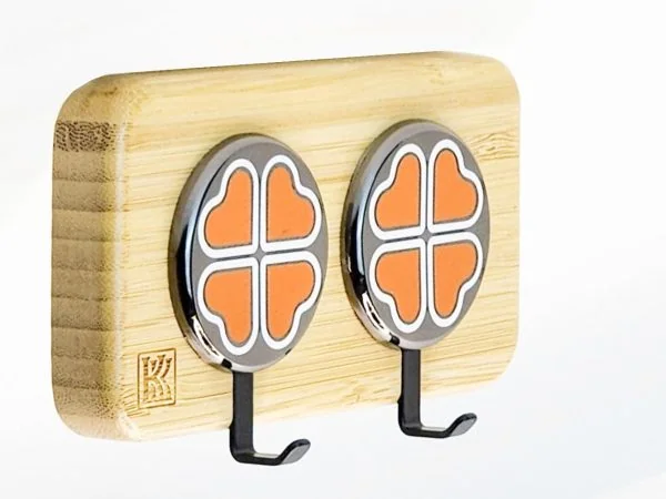 Clover Accent Black – Bamboo 2‑Hook Wooden Wall Hook | KK HOOK