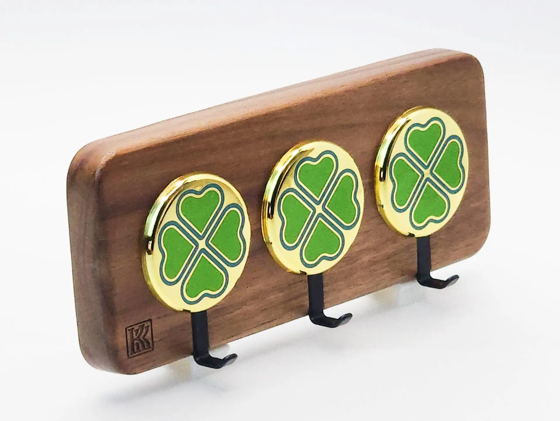 Clover Accent Green – Acacia 3‑Hook Decorative Wall Hook | KK HOOK