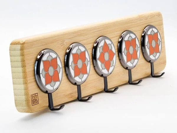 Vintage Flower Accent Black – Bamboo 5‑Hook Wooden Wall Hook | KK HOOK