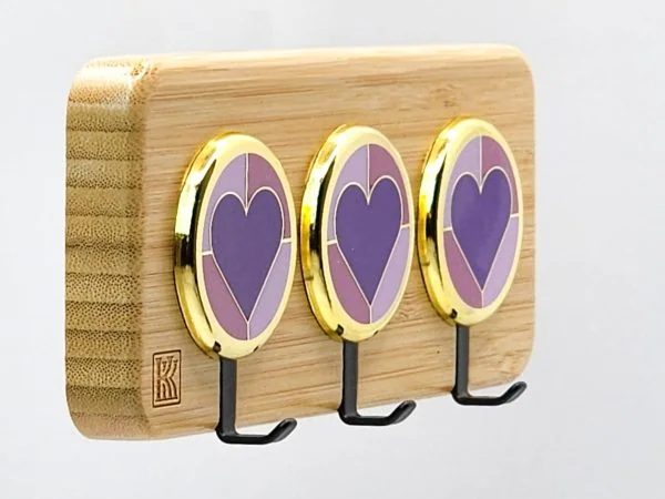 Heart Accent Purple – Bamboo 3‑Hook Decorative Wall Hook | KK HOOK