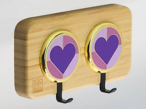 Heart Accent Purple – Bamboo 2‑Hook Wooden Wall Hook | KK HOOK