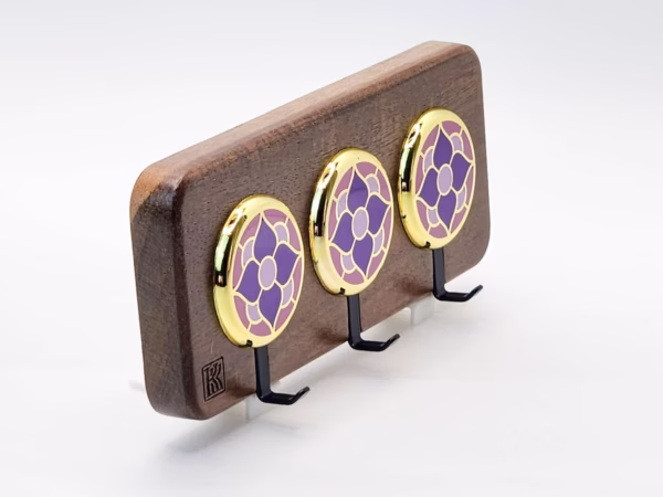 Vintage Flower Accent Purple – Acacia 3‑Hook Wall Hanging Decoration | KK HOOK