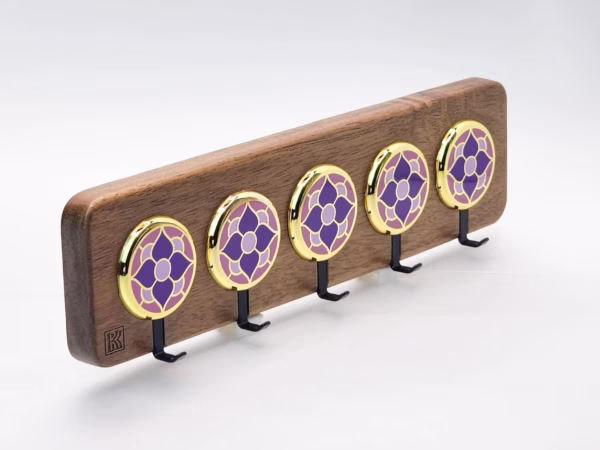 Vintage Flower Accent Purple – Acacia 5‑Hook Entryway Wall Hook | KK HOOK