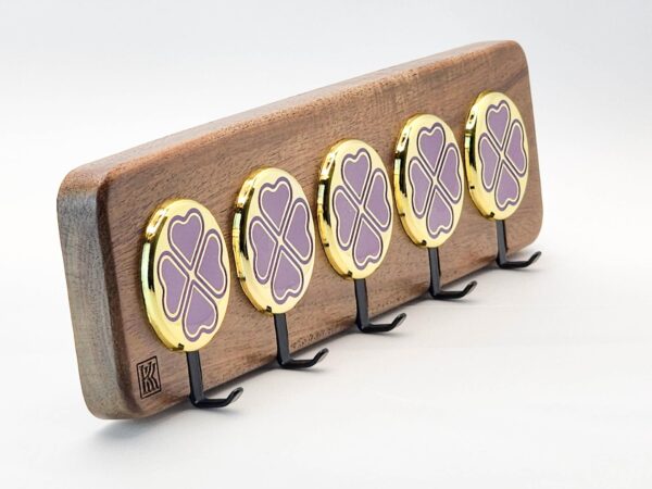 Clover Accent Purple – Acacia 5‑Hook Decorative Wall Hook | KK HOOK
