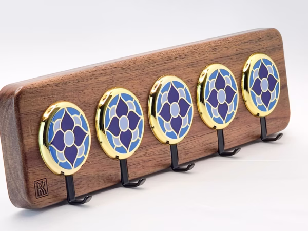 Vintage Flower Accent Blue – Acacia 5‑Hook Decorative Wall Hook | KK HOOK