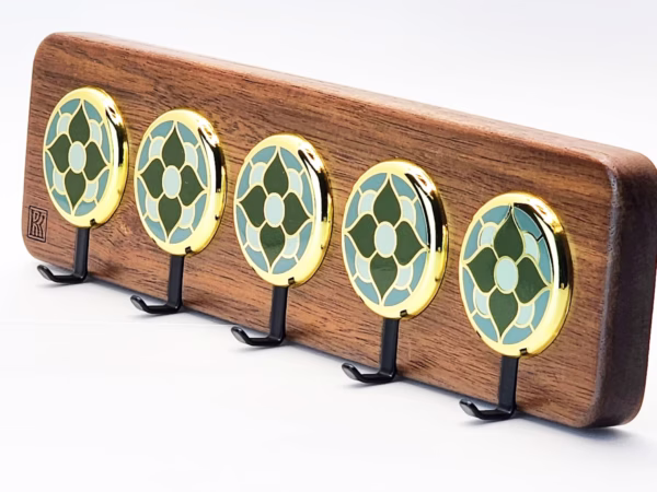 Vintage Flower Accent Green – Acacia 5‑Hook Wooden Wall Hook | KK HOOK