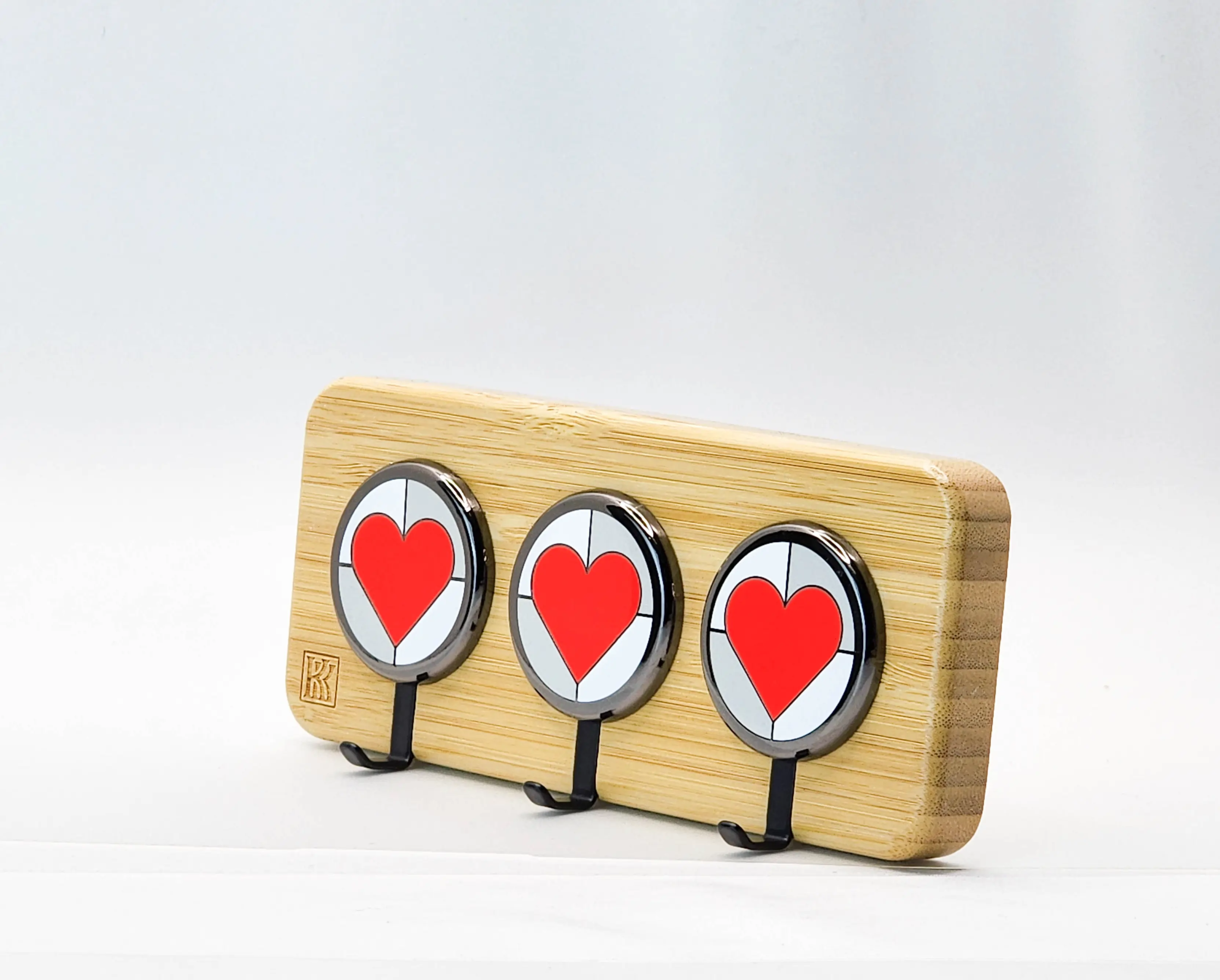 wooden key holder wall mount with heart accents