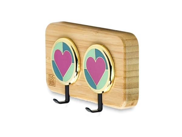 wooden key holder wall mount with heart accents