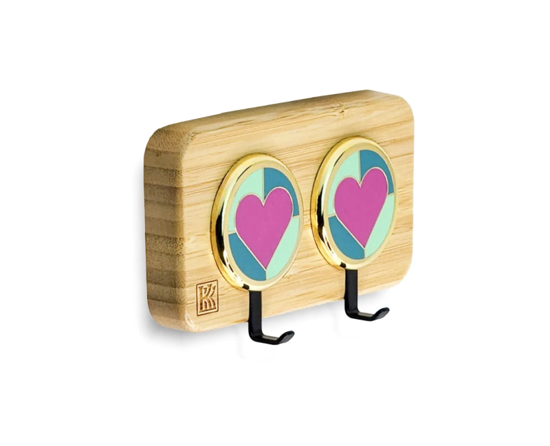 wooden key holder wall mount with heart accents