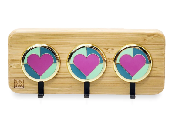 wooden key holder wall mount with heart accents