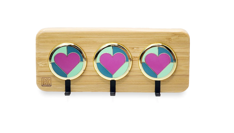 wooden key holder wall mount with heart accents