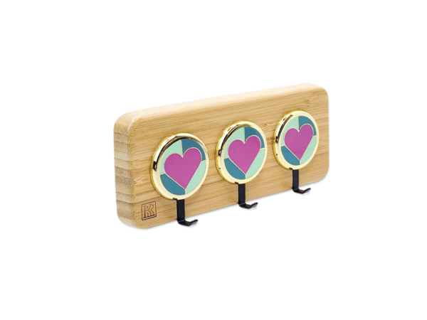 wooden key holder wall mount with heart accents
