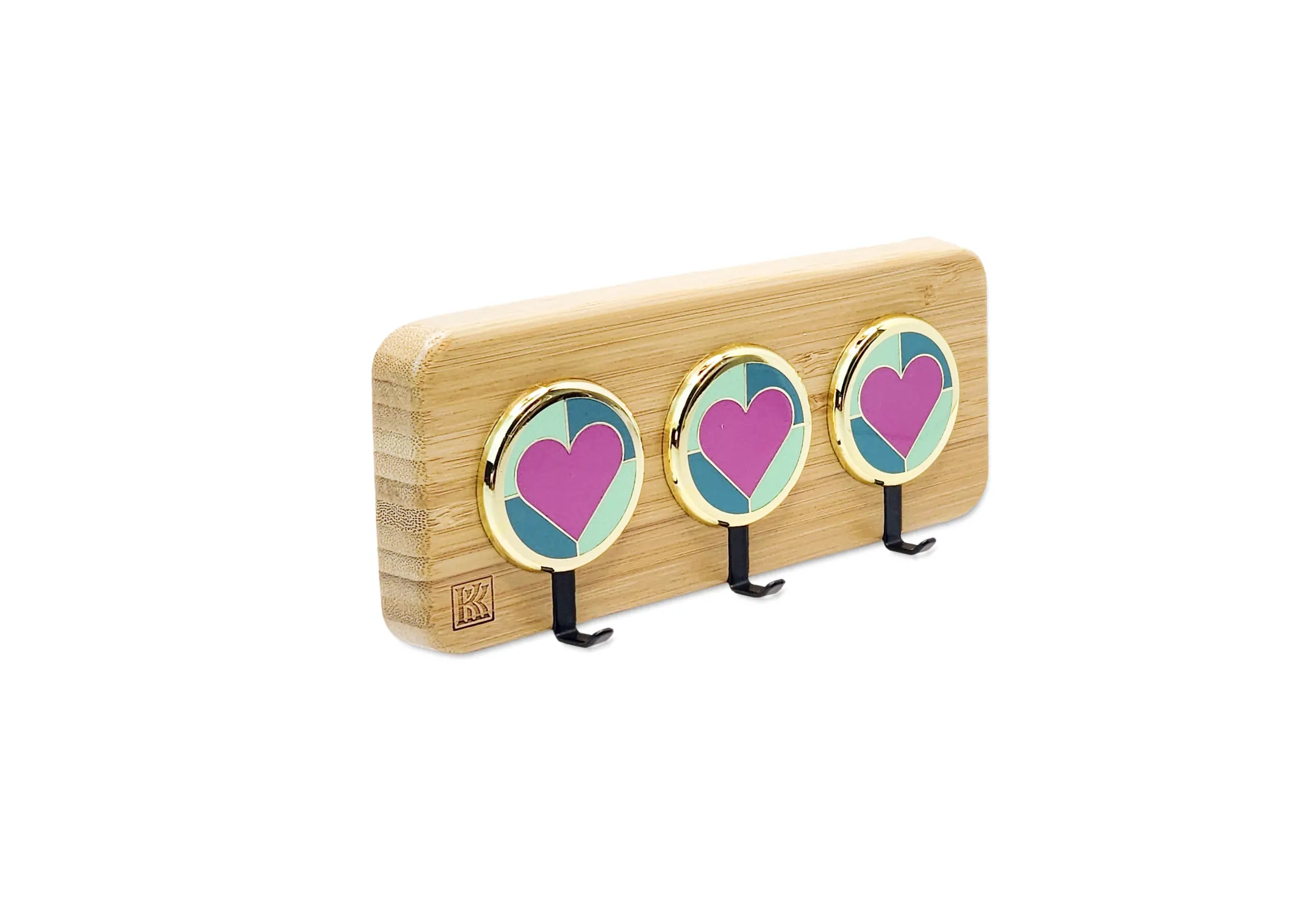 wooden key holder wall mount with heart accents