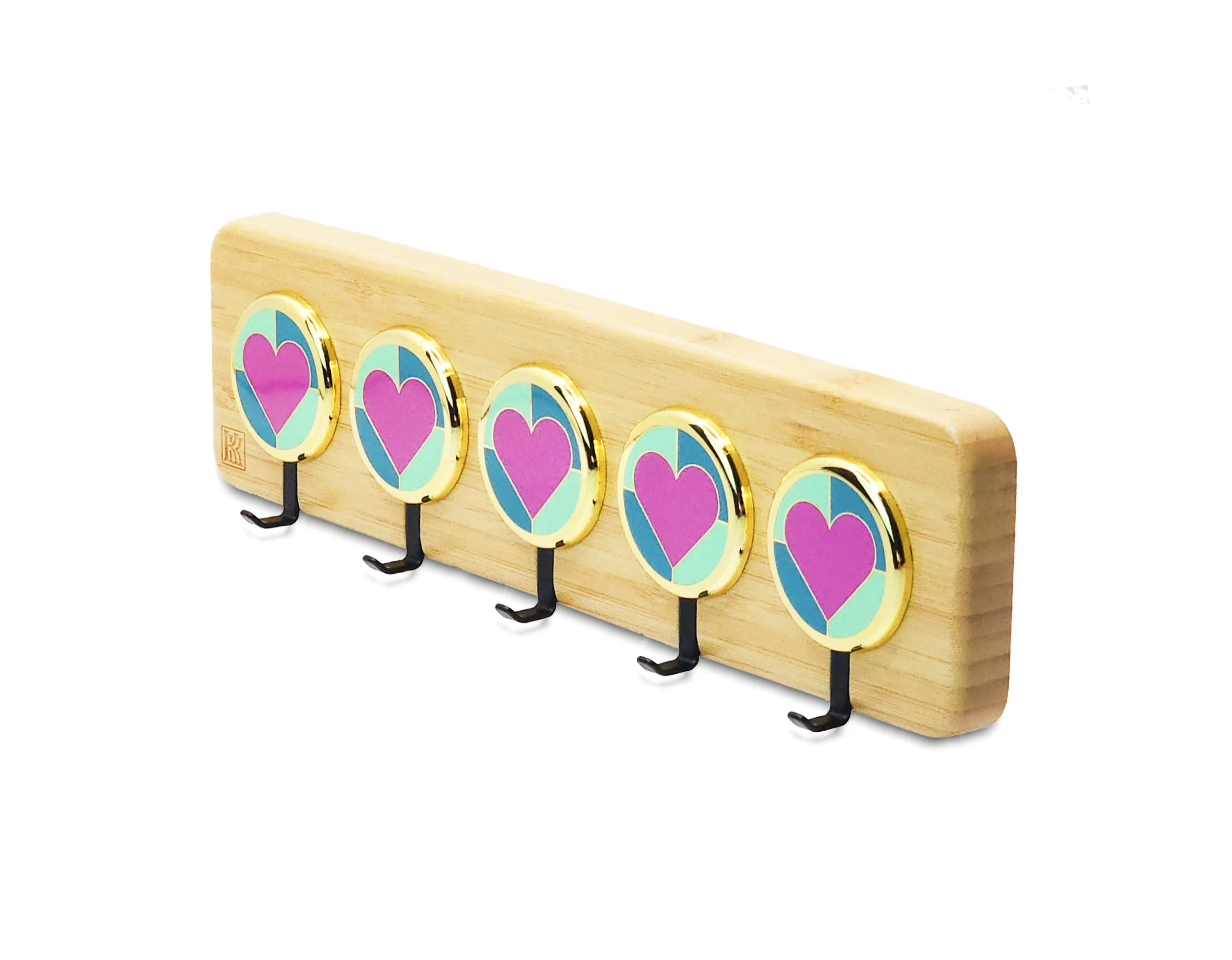 wooden key holder wall mount with heart accents