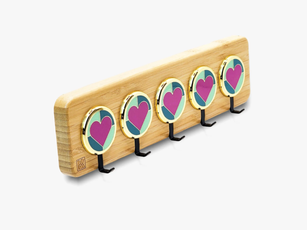 wooden key holder wall mount with heart accents