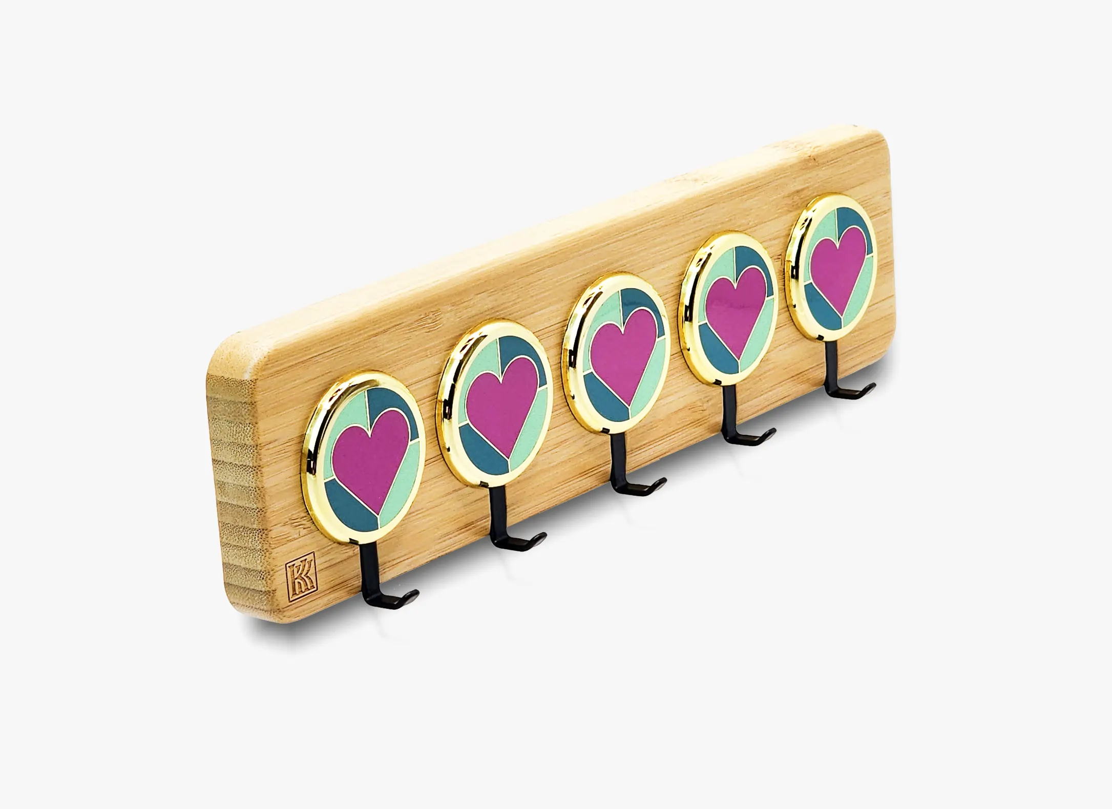 wooden key holder wall mount with heart accents