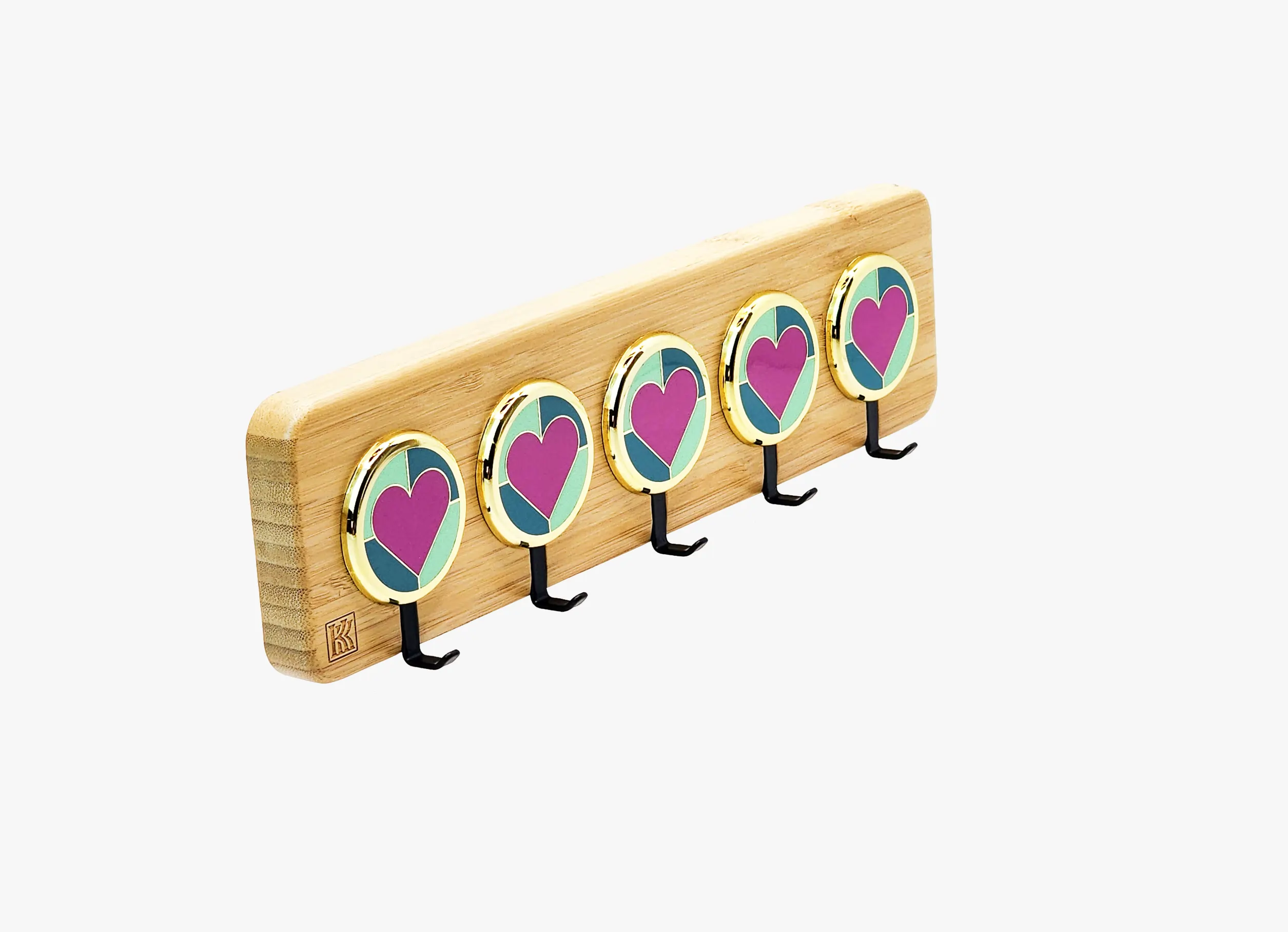 wooden key holder wall mount with heart accents