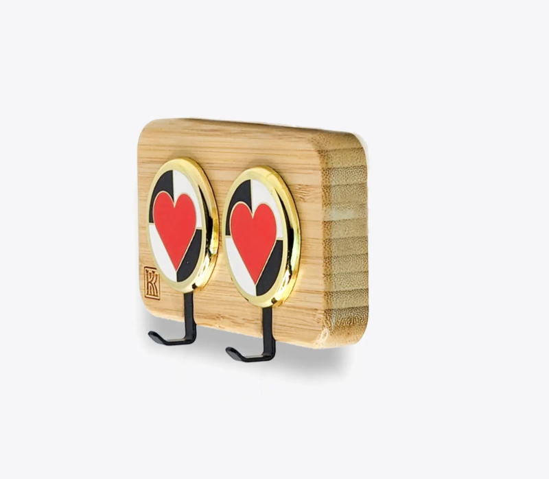 wooden key holder wall mount with heart accents