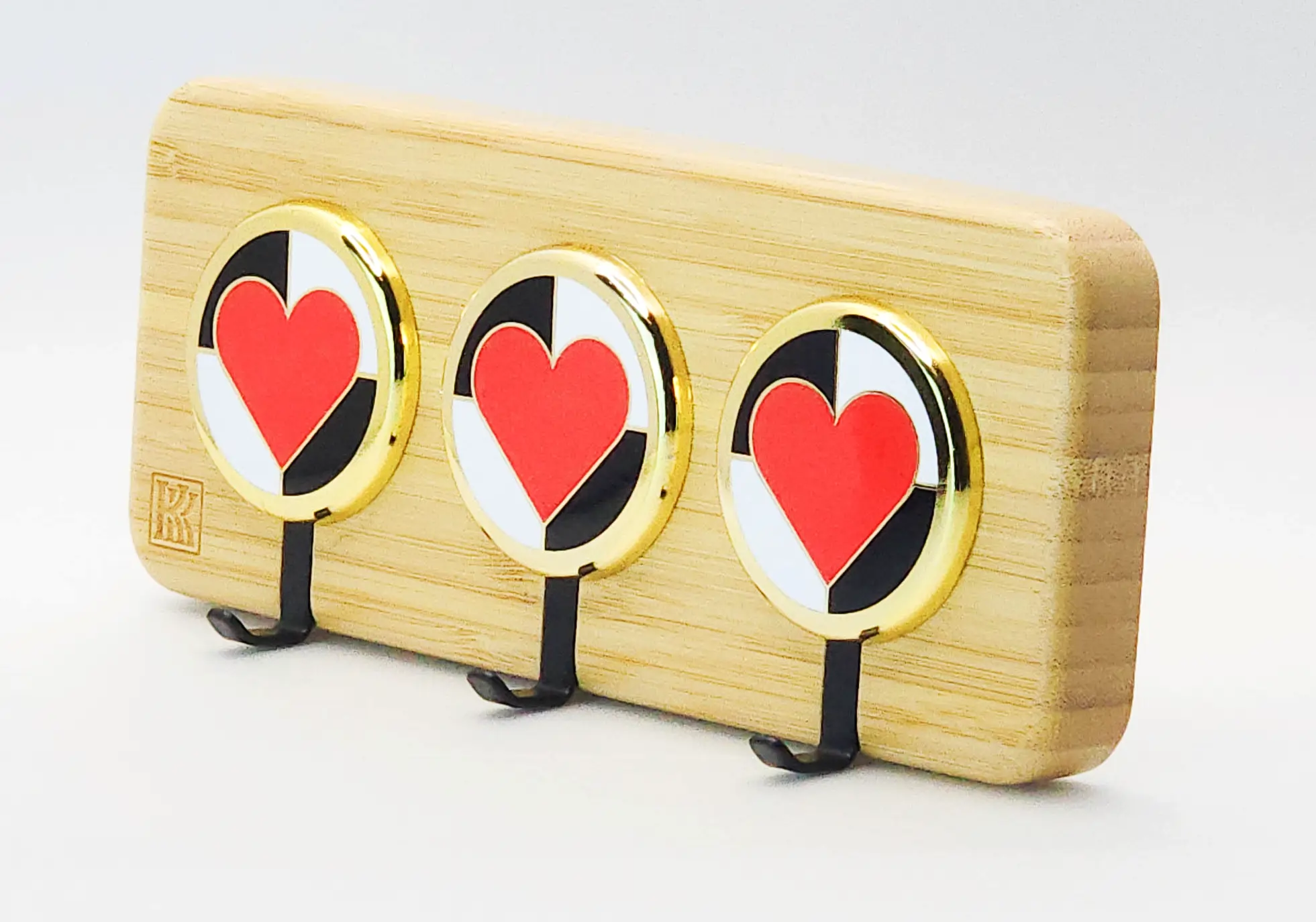 wooden key holder wall mount with heart accents