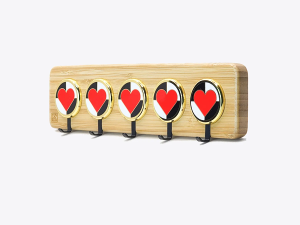 wooden key holder wall mount with heart accents
