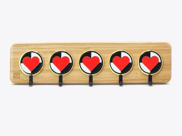 wooden key holder wall mount with heart accents