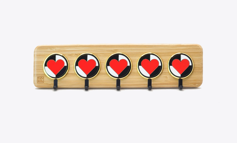 wooden key holder wall mount with heart accents
