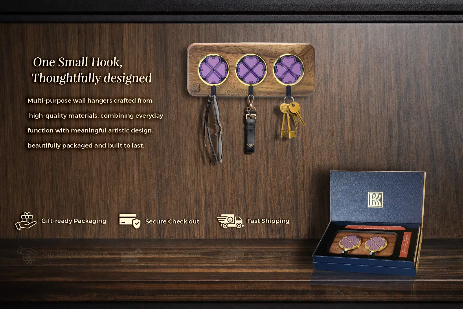 Wall mounted wooden hooks and handcrafted entryway racks made of high quality acacia and sustainable bamboo wood for artistic home decor.